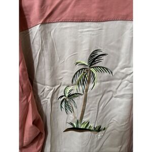 Tiki Classics Hawaiian Shirt XXL 100% Silk Palm Tree Orange Coral Tan